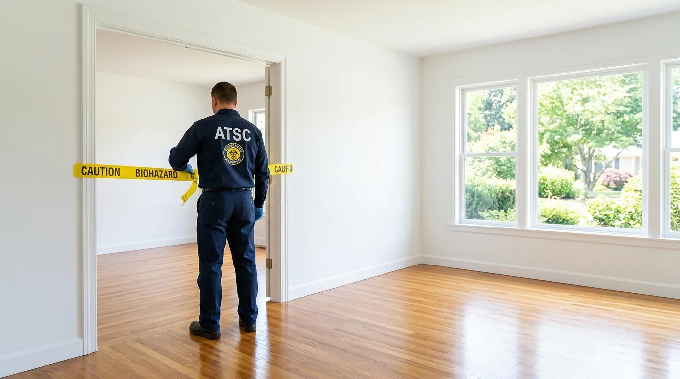 Certified biohazard cleanup crew performing Decomposition Cleanup in Farmingville